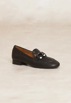 Online River Woods Zwarte lederen loafers met hak -