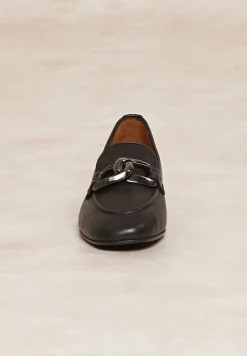 Online River Woods Zwarte lederen loafers met hak -