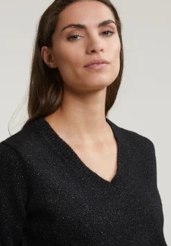 Outlet River Woods Zwarte V-hals glittertrui lange mouwen -